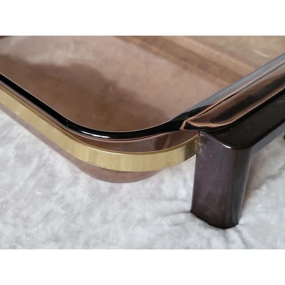 Vtg Pyrex Party Server Amber 9x13 3QT Baking Dish 233-R Gold-toned Cradle Stand